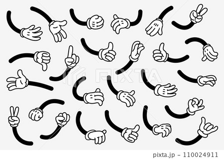 Retro style cartoon Hands. Groovy vintage 30s characters hands with various gestures 110024911