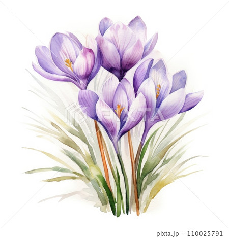 watercolor crocus flower illustration on aのイラスト素材