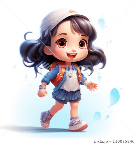 Cute cartoon 3d character smiling girl. Cute cartoon 3d character smiling girl. 110025846