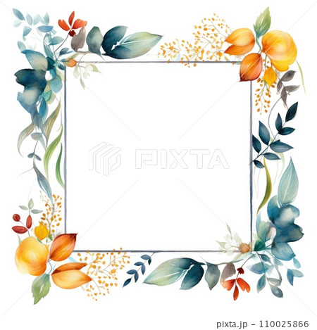 frame of watercolor colorful leaves on white background. frame of watercolor colorful leaves on white background. 110025866