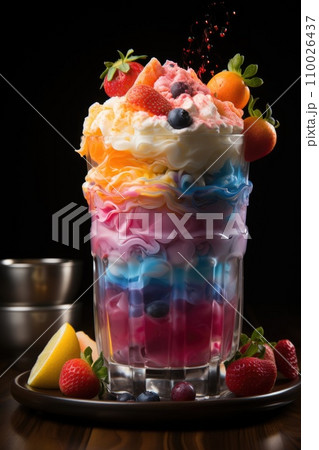 Fresh rainbow transparent cocktail with strawberry and citrus Fresh rainbow transparent cocktail with strawberry and citrus 110026437