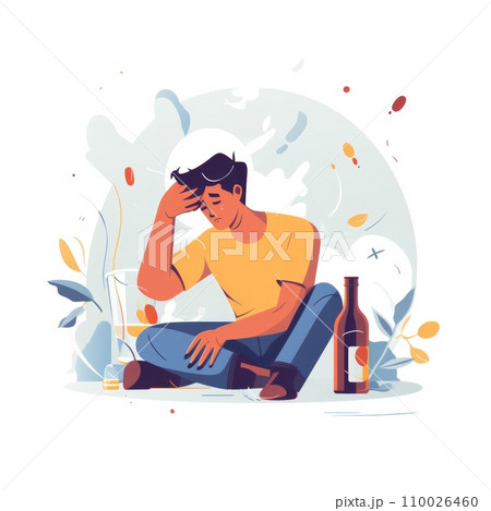 Man having problems with alcohol. flat illustration on white background. Man having problems with alcohol. flat illustration on white background. 110026460