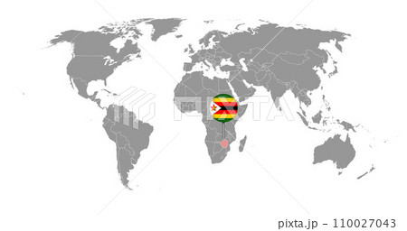 Pin map with Zimbabwe flag on world map. Vector illustration. 110027043