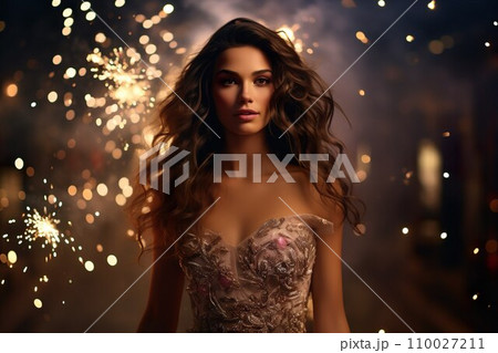 ドレス姿の女性と花火02 ドレス姿の女性と花火02 110027211