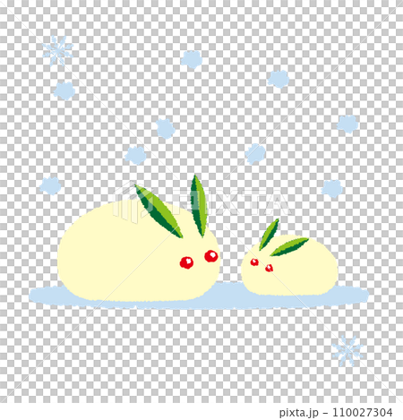 雪ウサギのイラスト(雪あり) 110027304