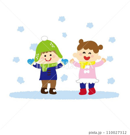 外で雪を喜ぶ子どもたち 外で雪を喜ぶ子どもたち 110027312