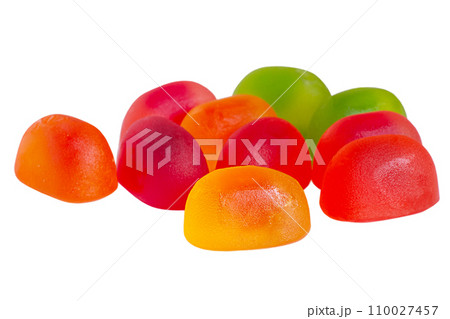 Heart candies are orange, green, yellow and red. Delicious sweets colored isolate. 110027457