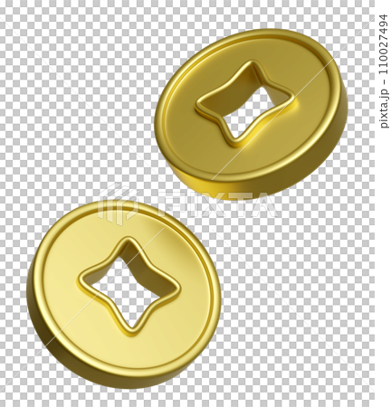 Chinese gold coins for chinese new year decorations festival. 3d render illustration Chinese gold coins for chinese new year decorations festival. 3d render illustration 110027494