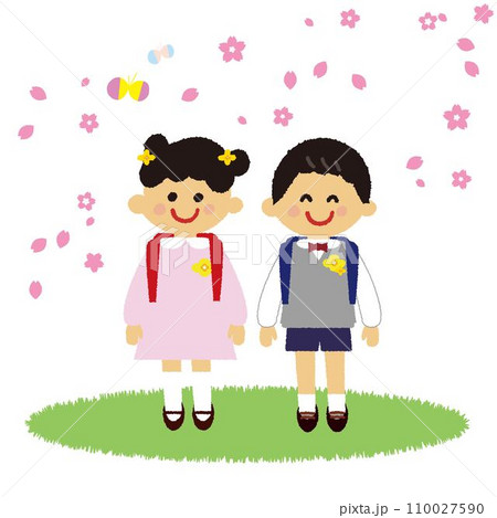 小学校の入学式に参加する子どもたち 110027590