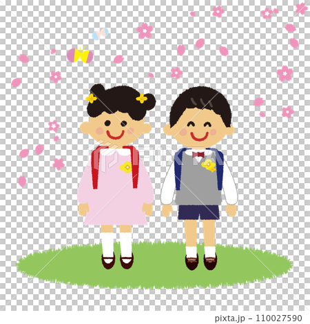 小学校の入学式に参加する子どもたち 110027590