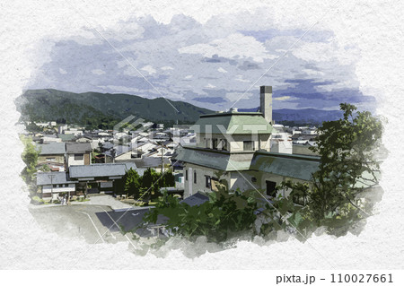 水彩画風　丸岡城　DMOさかい観光局丸岡城観光情報センター　福井県坂井市 110027661