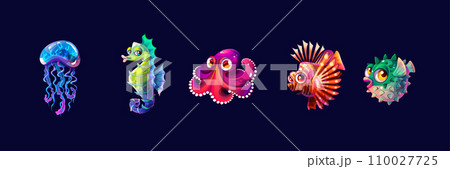 Exotic seawater habitats colour vector icon big set Exotic seawater habitats colour vector icon big set 110027725
