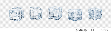 Sparkling ice cubes realistic vector illustration set Sparkling ice cubes realistic vector illustration set 110027895