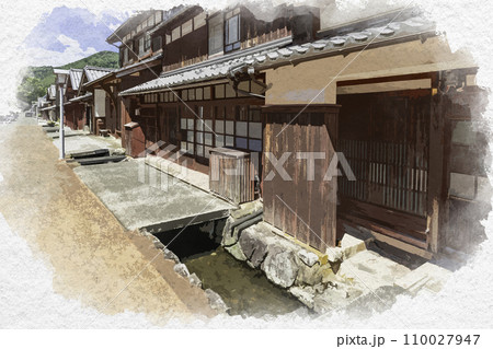 水彩画風　熊川宿　下ノ町の町並み　福井県若狭町 110027947