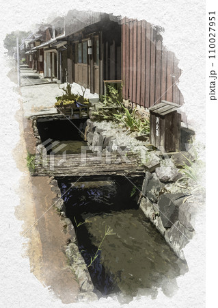 水彩画風　熊川宿　下ノ町の町並み　福井県若狭町 110027951