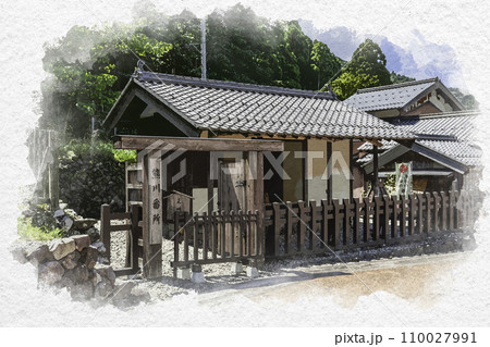 水彩画風 熊川宿 熊川番所 福井県若狭町 水彩画風 熊川宿 熊川番所 福井県若狭町 110027991