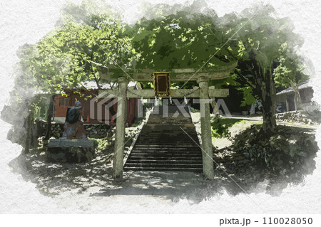 水彩画風　熊川宿　松木神社　鳥居　福井県若狭町 110028050