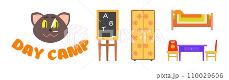 Kindergarten Preschool and Nursery Object and Toy Vector Set 110029606