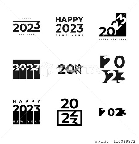 Set of 2023 Happy New Year Logo Text Design. 2023 Happy New Year Symbol Isolated on White Background. Usable for Label, Calendar Design or Celebration Card Set of 2023 Happy New Year Logo Text Design. 2023 Happy New Year Symbol Isolated on White Background. Usable for Label, Calendar Design or Celebration Card 110029872