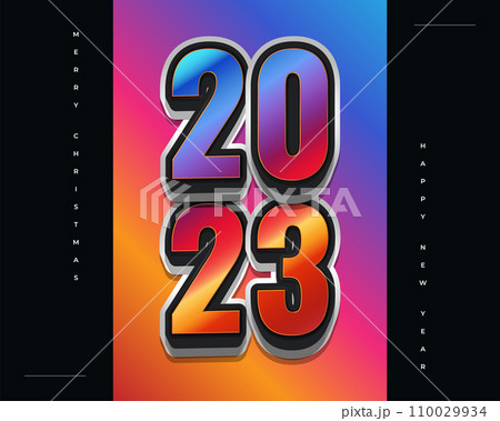 Happy New Year 2023 Poster Design with Colorful 3D Numbers for Celebration or Decoration. New Year Design Template for, Poster, Cover or Card Happy New Year 2023 Poster Design with Colorful 3D Numbers for Celebration or Decoration. New Year Design Template for, Poster, Cover or Card 110029934