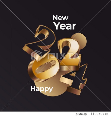 Creative New Year 2024 Banner or Poster Design with Black and Gold 3D Numbers. Happy New Year 2024 Design 110030546