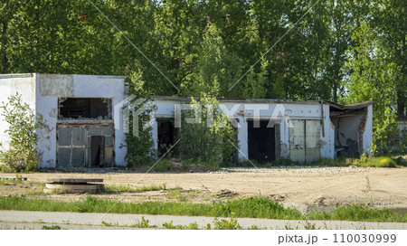destroyed car service building after the bombing during the hostilities destroyed car service building after the bombing during the hostilities 110030999