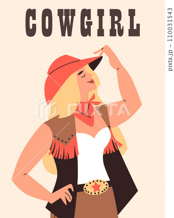 Banner or poster template with cowgirl female character, vector illustration. 110031543