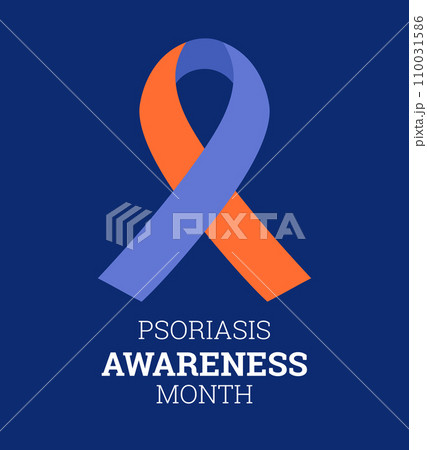 Psoriasis Awareness Month poster and banner design template, skin disease that causes red flaky vector world ribbon sign 110031586