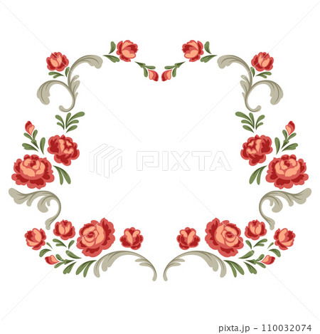 Frame with baroque flowers. Beautiful decorative vintage plants and leaves. Frame with baroque flowers. Beautiful decorative vintage plants and leaves. 110032074