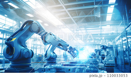 ロボットアームが働く近未来の工場 110033053