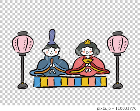 Doll's Festival Hina Dolls Hand-drawn illustration set of the Imperial Palace, Hina dolls, and lanterns 110033770