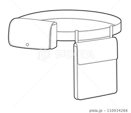 Utility Belt silhouette bag. Fashion accessory technical illustration. Vector satchel front 3-4 view for Men, women Utility Belt silhouette bag. Fashion accessory technical illustration. Vector satchel front 3-4 view for Men, women 110034266