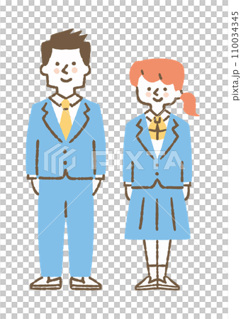 並んで立っている制服の男女_色 並んで立っている制服の男女_色 110034345