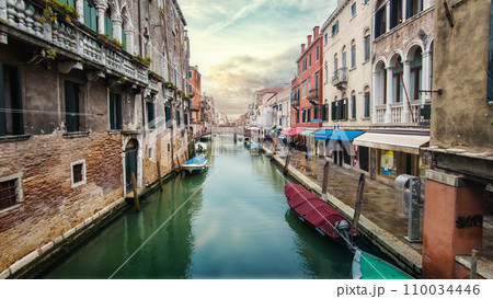 Canals of Venice Italy at sunset Canals of Venice Italy at sunset 110034446