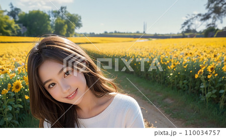 ひまわり畑の女の子「AI生成画像」 110034757