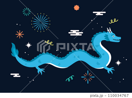 Korean New Year vector illustration of a blue dragon. 110034767
