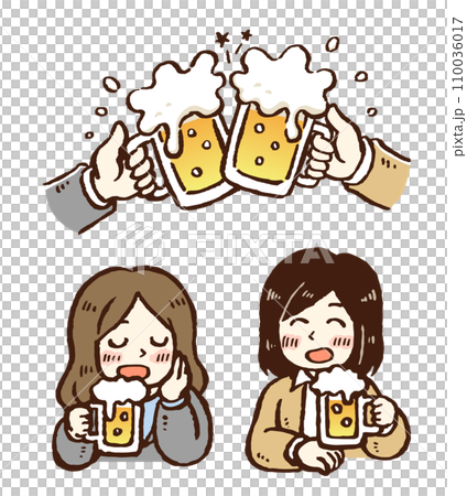 ビールで乾杯・飲みながら談笑する会社員の女性2人 110036017