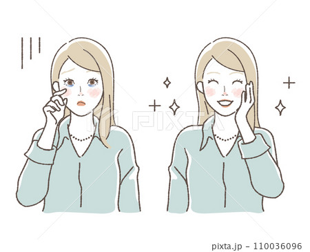 青くまの女性のイラスト　ビフォーアフターのセット 110036096
