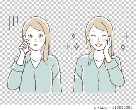 青くまの女性のイラスト　ビフォーアフターのセット 110036096