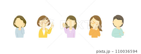 吹き出しセリフが似合うポジティブな手の動きがある20~50代女性アイコンセット/表情なし/主線なし 吹き出しセリフが似合うポジティブな手の動きがある20~50代女性アイコンセット/表情なし/主線なし 110036594