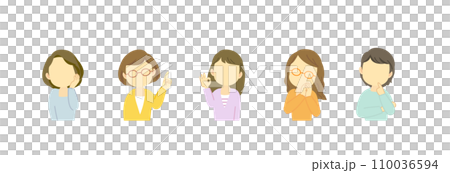 吹き出しセリフが似合うポジティブな手の動きがある20~50代女性アイコンセット/表情なし/主線なし 吹き出しセリフが似合うポジティブな手の動きがある20~50代女性アイコンセット/表情なし/主線なし 110036594