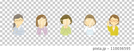 Icon set for women in their 40s to 60s with positive hand movements that suit speech bubble lines/no expression/no main line Icon set for women in their 40s to 60s with positive hand movements that suit speech bubble lines/no expression/no main line 110036595