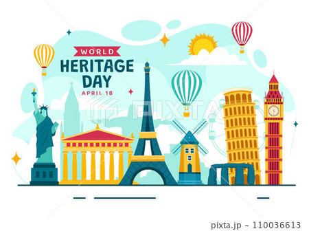 World Heritage Day Vector Illustration on 18 April for Commemorative Monuments and Sites from Various Countries in Flat Background 110036613