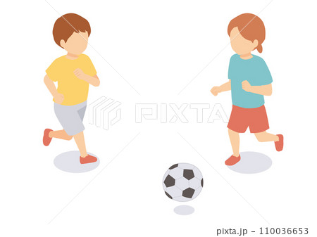 ボール遊びをする子供たちのアイソメイラスト 110036653