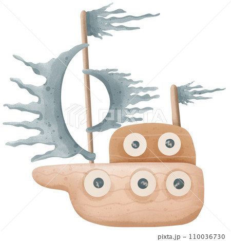Watercolor painting of a shipwreck under the sea. 110036730