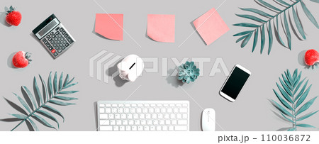 Computer keyboard with office supplies 110036872