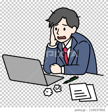 PCで仕事をするスーツの男性　カラー 110037002