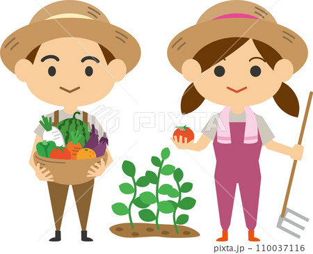 野菜を持っている農家のイメージイラスト（男女セット） 110037116