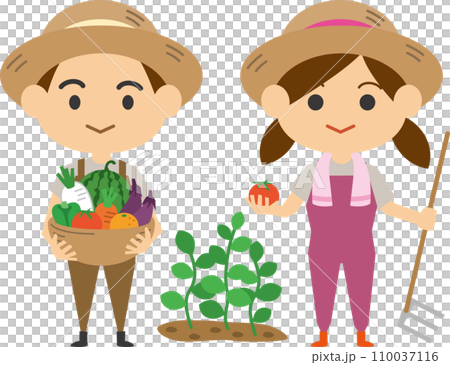 拿著蔬菜的農民形象插畫（男女套裝） 110037116