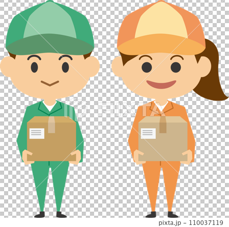 荷物を運ぶ男女配達員のイメージイラスト 110037119